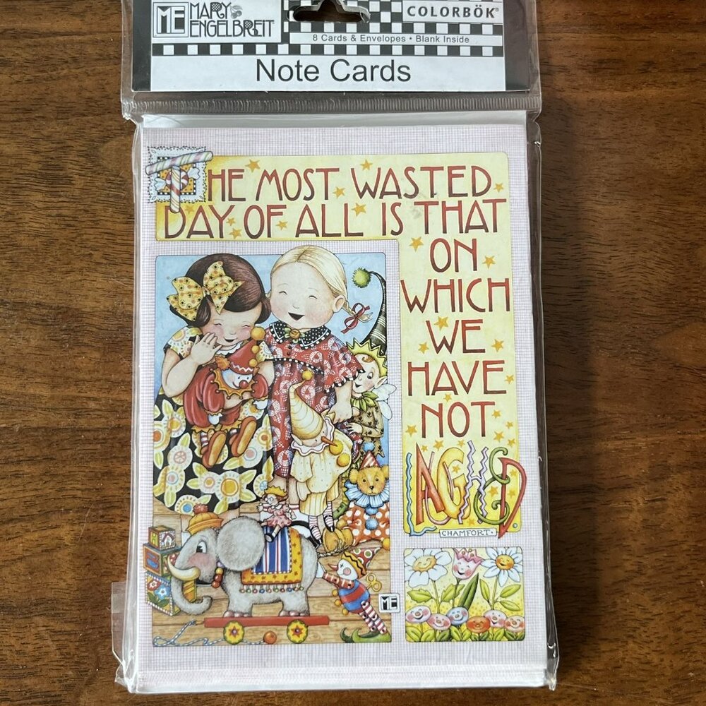 Mary Engelbreit "Wasted Day Not Laughed" 8 Blank Note Cards & Envelopes 2004